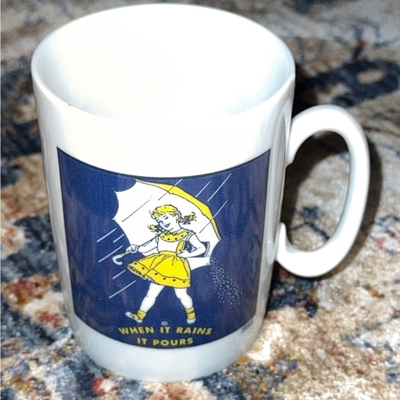Vintage Morton Salt Girl Coffee Cup Mug When It Rains It Pours Umbrella Set of 4 - Picture 10 of 14
